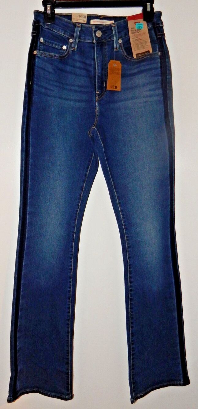 NWT Levi's 725 High-Rise Bootcut Jeans Woman’s Size 29 x 32 Dark Blue Tux Stripe - Picture 3 of 16